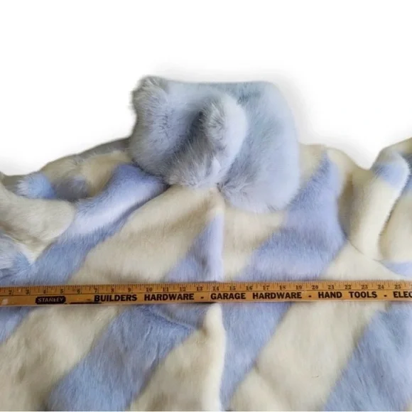 Mauve Anthropologie Powder Blue Ivory Faux Fur Long Coat | XL - Picture 6 of 9